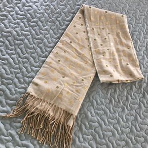 NWOT Lands End Gold Metallic Polka Dot Scarf